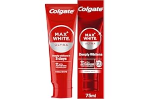 Colgate Max White Ultra Active Foam Whitening Toothpaste 75ml - Deeply whitens in just 3 Days - Removes Deep-Set Stains - Warming Sensation and Rich Foam - Enamel Safe for Daily Use