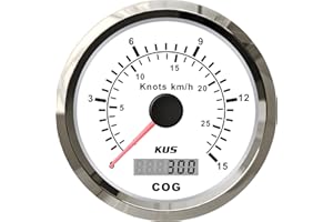 KUS GPS Indicateur de vitesse Indicateur de vitesse 15Knots 28KM/H pour les bateaux Yachts 85mm avec rétroéclairage (blanc)