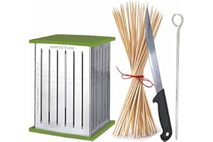 Antech CUBO ARROSTICINI 49 PCS - Acciaio Inox – Completo con Coltello + Stecconi – Macchina per Arrosticini, Kebab, Souvlaki, Spiedini – Smontabile e Facile da Pulire.