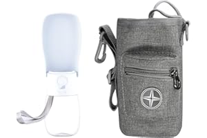 FACHMACH Generic Borraccia per Cani Portatile con Borsa da Addestramento,Bottiglia per Cani Dispenser Acqua da Viaggio Antibatterico per Alimenti per Escursioni All'aperto,Passeggiate Tazza-280ml (Bianca)