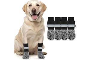 COMFORSO 2 Pairs Dog Socks with Grippers Stop Licking Paws,Anti Slip Dog Shoes with Adjustable Straps Rubber Bottom for Hardwood Floor,Puppy Cat Paw Protectors for Indoor Outdoor Use (Black (Leopard Print), M)