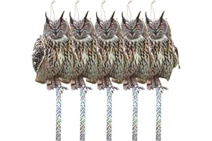 Skystuff Ahuyentador de pájaros, búho ahuyentador de pájaros, cinta para disuadir, espantapájaros, cinta reflectante colgante con cascabeles, 5 unidades