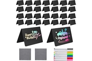 ACOMTUO 30 Stück Mini Kreidetafeln zum Beschriften, V-Form Kleine Tafel für Preisschilder Aufsteller, Tischkarten, Buffet Schilder, Mini Tafeln mit 7 Stifte und 2 Putztuch für Party, Restaurant, Hochzeit