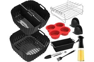PUOSIKE 22-25cm Molde Silicona Freidora de Aire Para Cecotec 8L, Russell Hobbs 8L, Tristar 8L, Princess 8L,Reutilizable Cuadrado Airfryer Accessoire para Freidora sin Aceite, Microondas, Horno (16PCS)