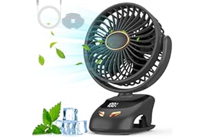 Misilmp Ventilador USB, Pantalla Digital Ventiladores de Sobremesa Silencioso 5 Velocidades Ventilador de Mesa Portatil con Clip, 90° Rotation Ventiladores para Hogar, Oficina, Campamento (Negro)