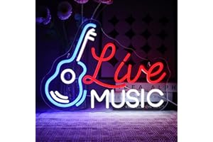 OYCGZV Live Music Neon Cartel Guitarra Música Led Neón Cartel Pared Música Neón Sign USB Led Cartel para Cerveza Bar Rock Música Estudio Oficina Garaje Dormitorio Habitación