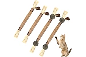 AUXSOUL Katzenminze Stick, 4 Stück Kausticks für Katzen Matabi Sticks Katze, Katzensticks Bio Zur Zahnreinigung, Katzen Zahnpflege Spielzeug Dental Kausticks helfen bei Mundgeruch