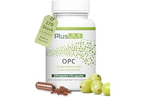 PlusVive OPC Traubenkernextrakt Kapseln hochdosiert I 1x 270 Kapseln I 400mg Extrakt pro Kapsel I OPC Kapseln aus französischen Trauben I Nahrungsergänzungsmittel vegan & laborgeprüft