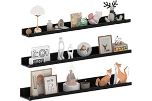 EXYGLO Mensole da Muro 90cm, Mensola Galleggiante Nera con Design Rustico, Salvaspazio per Camera da letto, Soggiorno, Ufficio e Cucina, Set 3