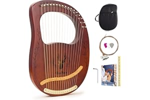 VixxNoxx Arpa de lira, 16 cuerdas de metal de caoba, arpa de lyra, instrumentos musicales de cuerda con llave de afinación, juego de cuerdas de repuesto, libro manual