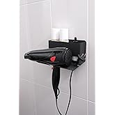 Risingmaber Black Metal Adhesive Hair Dryer Strap, Adhesive Bathroom Organizer Blow Dryer Machine MT83S