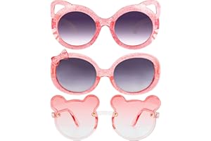Beipegin Lunette de Soleil Enfant 3pcs, Mignonnes Lunettes de Soleil Roses avec Oreilles de Chat Nœud Papillon Ours pour Fête d'Anniversaire d'Été Âge 3-12