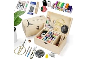 MKNZOME Scatola da Cucito in Legno - Premium Cestino da Cucito Vintage con Accessori da Cucito Completi, Portatile Valigetta Sarta per Principianti, Casa e Emergenza Uso#1