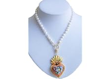 Collana Cuore Sacro Ex Voto in ceramica di Caltagirone girocollo Perle