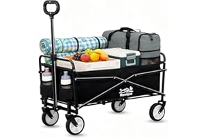 ROVIQUE Bollerwagen faltbar 80kg belastbar,Mini Faltbarer Handwagen mit Getränkehalter Transportwagen Einkaufstrolley klappbar Strandwagen für Garten Camping Festival (Schwarz)