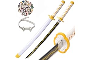 KHHK 31Inch Demon Swords Katana Anime Sword Samurai Tanjiro Cosplay Handmade Props Japanese Katana Handmade Abs Sheath Knife For Slay Lovers Halloween Props sword (Agatsuma Zenitsu)