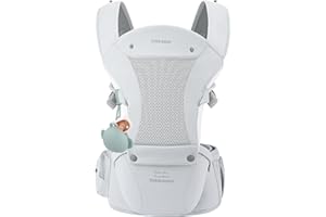 Bebamour Baby Carrier Newborn to Toddler Baby Carrier Hipseat 0-36Months with Head Hood, 3 PCS Teething Pads, Waist Extender, Storage Bag & Pacifier Case (Grey)