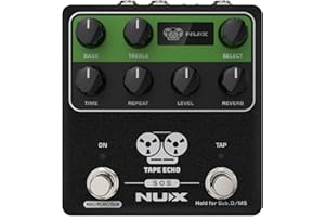 NUX NDD-7 Tape ECHO Pédale d'effets de retard stéréo, jusqu'à 1600 ms de temps de retard stéréo, 7 combinaisons de têtes Repro-Tape et réverbération