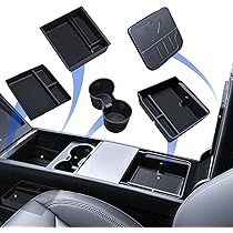 LANTU 5 Pcs Zubehör für Tesla Model 3 2024-2026 Mittelkonsole Organizer, Silikon Organizer Tray, Armlehne Aufbewahrungsbox, Versteckte Box und