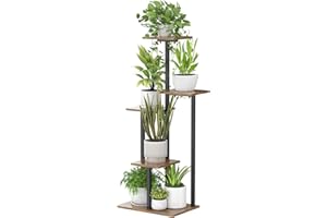 LOOBOV Blumenständer Pflanzenständer Schwarz Metall 5 Etagen Stabiler Pflanzenregal Platzsparendes Holz Blumenhocker Indoor Outdoor für Wohnzimmer, Balkon, Terrasse, Büro Eckregal Deko