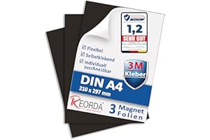 ‎REORDA Reorda Magnetfolie DIN A4 selbstklebend 3er Set - Magnetpapier mit starkem 3M-Kleber - Magnetplatte zuschneidbar für Kühlschrank, Tafeln & Poster - Magnetische Folie selbstklebend für's Basteln