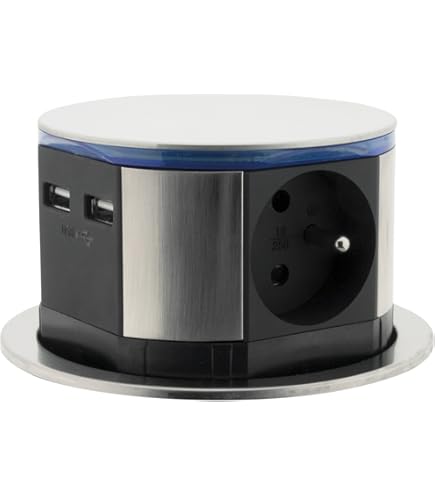 LEGRAND, Incara Tower 120, inbouwstopcontact met liftsysteem, multi- tafelstopcontact, 1x draadloze oplader, 4x USB (A C), 4x stopcontact, 2P E- stekker, inbouwdiepte: 181,7 mm, 250 V, aluminium/zwart