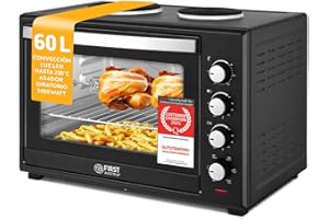 TZS First Austria - Mini Horno con quemadores 60L 3200 W - Minihorno para pizza con placas hasta 230°C y 6 modos de calentamiento - Multihorno con 4 alturas de inserción y accesorios de calidad