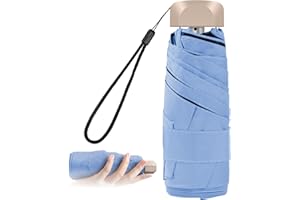 Vicloon Taschenschirm Ultraleicht, Mini Umbrella mit 5 Edelstahl Rippen, Kompakt, Faltender UV-Regenschirm für Erwachsene und Kinder, Leicht Kompakt, Stetig, Himmelblau, 210g