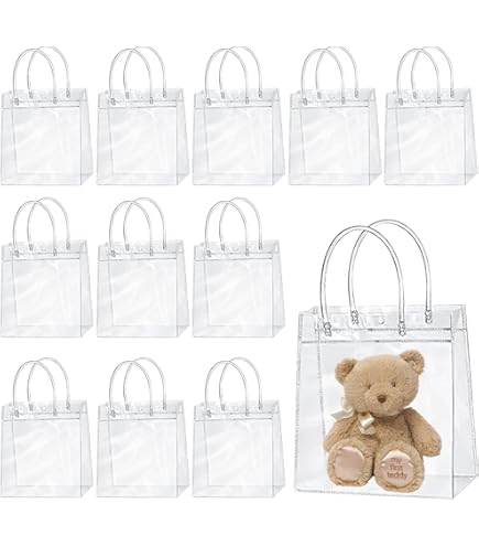 10 Sacchetti Regalo In PVC Trasparente Con Manici, Piccoli Sacchetti Regalo Trasparenti, Sacchetti Regalo Sacchetti Per La Spesa Riutilizzabili Con Manico Per Merce Vendita Al Dettaglio 15 X 20 X 7 Cm - Foto 8
