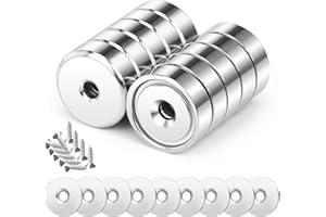 Wukong 10 Pieces Magnets, 20 X 7 mm Super Strong Neodymium Magnets with Hole Small Industrial Rare Earth Magnets with 10 Screws and Force 22 Lbs for Whiteboards Refrigerator Kitchen Workplace