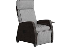 ‎GRAND PATIO Grand patio Relaxliege Liegesessel mit Sitzkissen, Aluminiumgestell, Gartensessel Verstellbare Rückenlehne, Rattan Sonnenliege für Innen, Außeneinsatz (Grau Sitzkissen & Braun Rattan)
