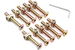 NOUJEN Juego de pernos de cama, 10 piezas, M6 x 45 mm, tornillo perno, M6 con tuercas de barril con llave tipo L para muebles, cunas, camas y sillas (M6 x 45 mm)
