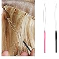 Hair Extension Needle Loop Threader Pulling Hook Tool and Bead Device Hair Extension Loop Tools 2 PCS Hair Extension Threader Hair Tool Micro Loop Hair Extensions Kit for Hair Styling Tools Accessory