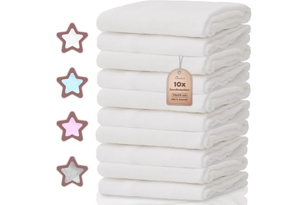 NatureMark 10-pack muslindukar för baby – 100% bomull – Mjuka och absorberande dukar för matning och babyvård, muslinfiltar