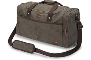 S-ZONE Duża płócienna torba podróżna, torba weekendowa, z przegródką na buty, torba na siłownię z wieloma kieszeniami, dla mężczyzn i kobiet, Zielony wojskowy, XL