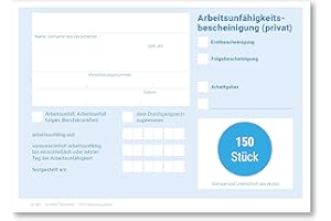 ‎FRANK PAPERMAN Frank Paperman® | 150x Blatt Attest block für Krankschreibungen | ungeblockt | Vordruck Arbeitsunfähigkeitsbescheinigung im DIN-A6-Format | Arzt Zubehör