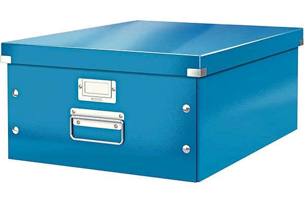 Leitz, Boîte de rangement Click & Store, Format large A3 (36,9 x 20 x 48,2 cm), Pour l'organisation des objets de la maison et du bureau, Montage bouton pression, Carton recyclé à 84%, Bleu, 60450036