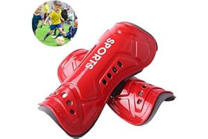 IEWRTCIN Kids Shin Guards, Child Soccer Shin Pads Perforated Breathable Soccer Shin Guards Board, for Age 3-14 Youth and Kids Boys Girls Soccer Games Calf & Ankle Protection, Red