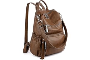 UTO - Bolso Mochila de Mujer Cuero Sintético Bolso de Hombro Bolso Escolar con Bolsillos Laterales con Borlas