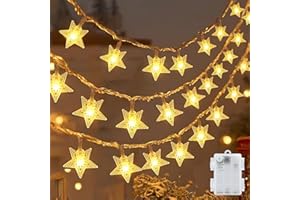 ‎CSHARE cshare Led Lichterketten Sterne Außen, 6M 40LED Fünfzackiger Stern Batteriebetriebene Lichterkette mit Timer IP65 Wasserdicht für Jar Garten Camping Weihnachten Innen Außen Dekorationen,Warmweiß
