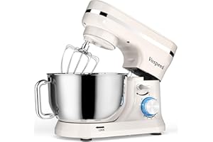 Vospeed Stand Mixer Dough Blender, 5 QT 1000W Food Mixer Electric Cake Mixer with Bowl, Beater, Hook, Whisk, Egg Separator & Silicone Spatula, Dishwasher Safe (Cream White)…