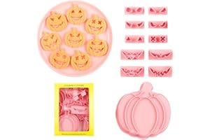 Orapink Cortadores de galletas de Halloween: 13 cortadores y sellos de galletas de Halloween, juego de cortadores de galletas de plástico para niños, molde de calabaza con expresiones reemplazables.