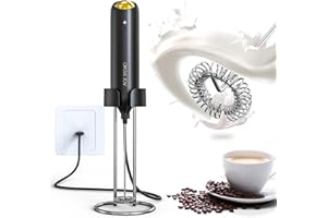CIRCLE JOY Frullino Montalatte Elettrico Cappuccino Ricaricabile Schiumatore Latte con Supporto a Parete in Acciaio Inox 2-in-1 per Caffè, Latte e Cappuccino