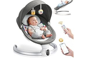Ixdregan Operazione APP Sdraietta Neonati,Imbracatura a 5-Punti Migliorata Altalena Neonato Elettrica con 3 Timer,5 Velocità di Altalena,10 Musiche, Sdraietta Neonati Bluetooth Imbottita Morbida 0-9kg
