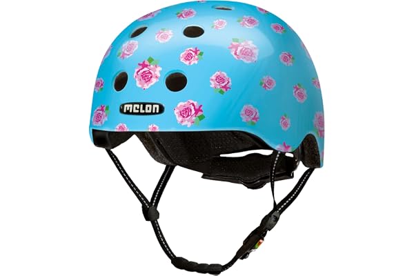 Melon Casque de Vélo »Flying Roses« pour Homme, Femme Adultes et Enfants | Casque Urbain léger et sûr pour Velo, VTT, Cyclisme, Skate et Trotinette | Bleu Roses Fleurs