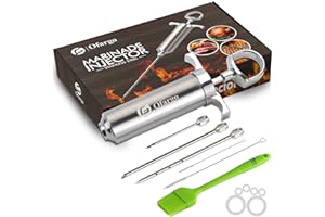 Ofargo Seringue Alimentaire, seringue Viande avec 3 Aiguilles, injecteur de Marinade pour Boeuf, Poulet, pâtisseries, BBQ; seringue à Marinade capacité de 60 ML/2 oz; Comprend Une Brosse de graissage