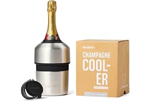 Huski Champagne Cooler | New | Award-Winning Iceless Design with Detachable Bottle Stopper | Keeps Wine Cold up to 6 Hours | Fits Most 750ml Champagne, Prosecco & Sparkling Wine Bottles (Stainless)
