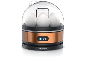 arendo – Cuiseur à œufs avec Fonction Maintien au Chaud INOX, 1 à 7 œufs, Dur, Mollet ou à la Coque, Indicateur Lumineux, Verre doseur avec Perce-œufs, Base Anti-dérapante, Egg Cooker 400 W, sans BPA