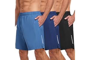 xtuwkzo Sport Shorts Lot de 3 Hommes été Séchage Rapide Tennis Short Fitness Homme Pantalons Courts avec Poches Outdoor Running Shorts