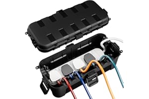 RESTMO IP54 Weatherproof Electrical Box (29 × 13.2 × 10cm), Outdoor Waterproof Box for Multi Plug Extension Lead, Protect Outlet, Plug, Christmas String Lights from Water, Snow, Dust, Black